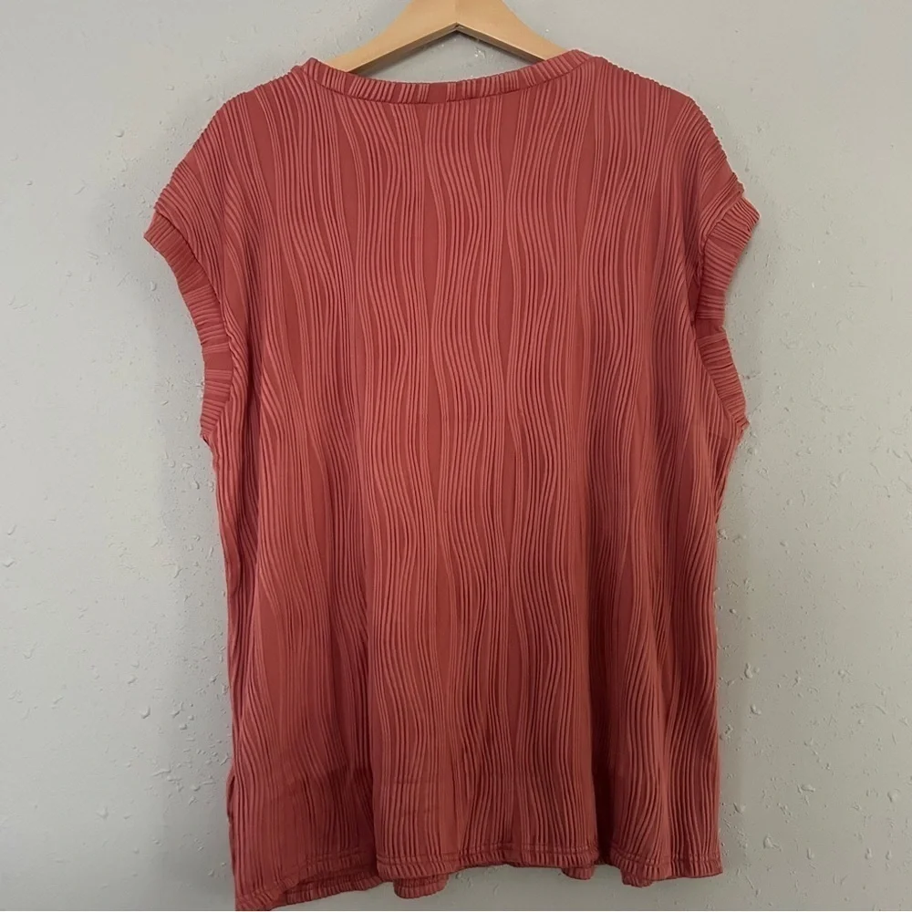🦋 Coral Peach Pink Textured Short Sleeve Blouse Casual Stretch Comfy XXL